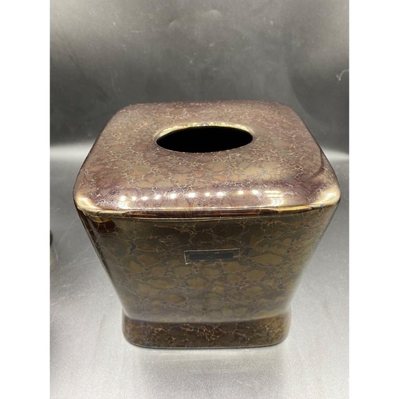 Joseph Abboud Bronze Ceramic Bathroom Set Tissue Cover Soap Dish Toothbrush Hold - Picture 14 of 16